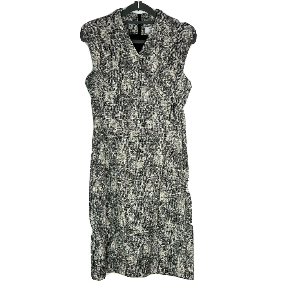 MM LaFleur Sheath Dress Womens 2‎ Black White Textured Print Excellent V-Neck